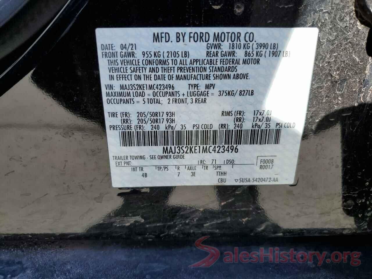 MAJ3S2KE1MC423496 2021 FORD ECOSPORT