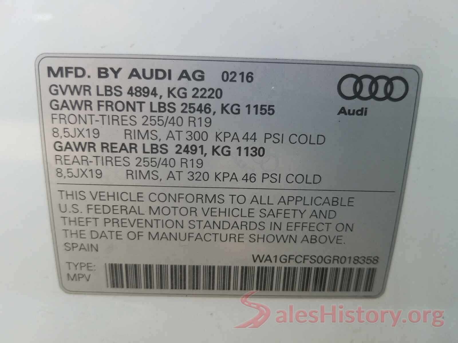 WA1GFCFS0GR018358 2016 AUDI Q3