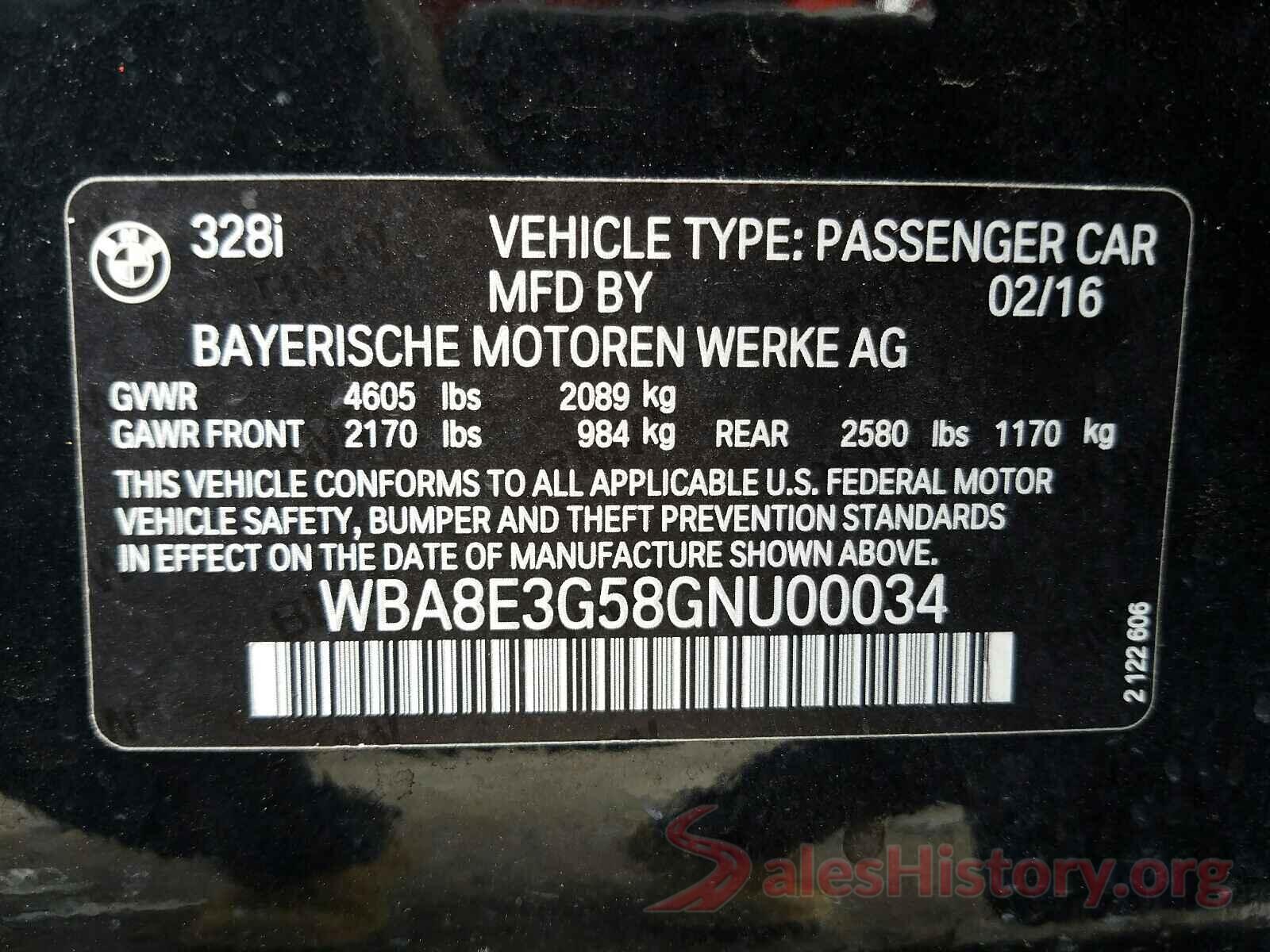 WBA8E3G58GNU00034 2016 BMW 3 SERIES