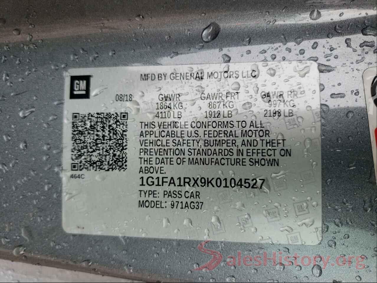 1G1FA1RX9K0104527 2019 CHEVROLET CAMARO