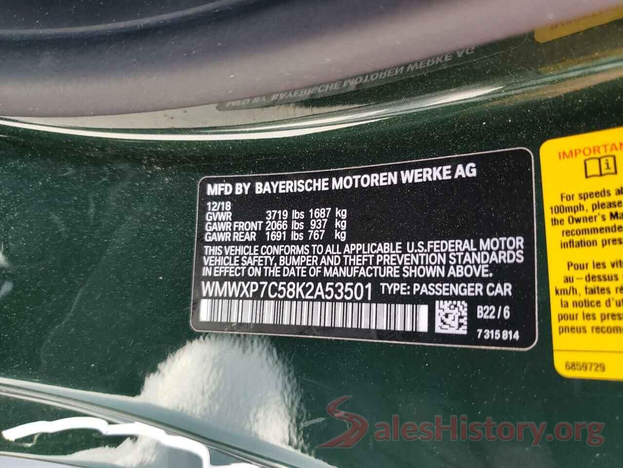 WMWXP7C58K2A53501 2019 MINI COOPER