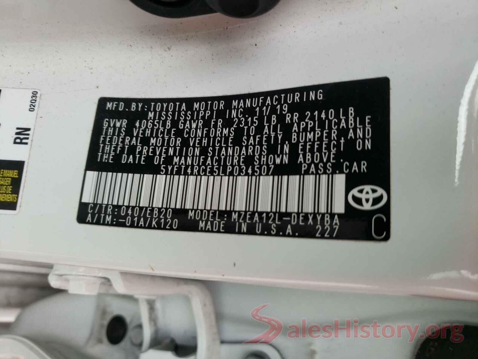 5YFT4RCE5LP034507 2020 TOYOTA COROLLA