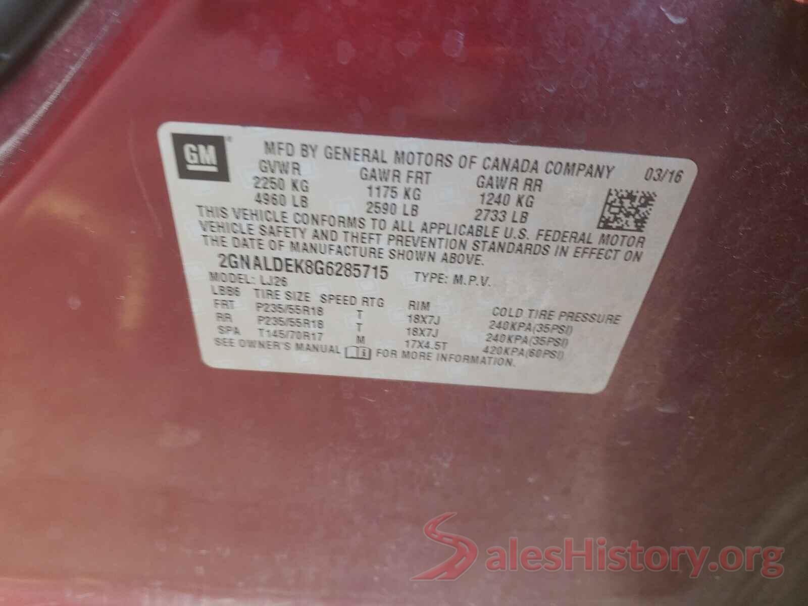 2GNALDEK8G6285715 2016 CHEVROLET EQUINOX