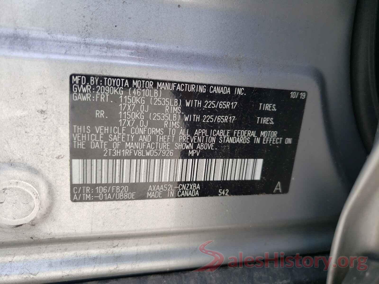 2T3H1RFV8LW057926 2020 TOYOTA RAV4