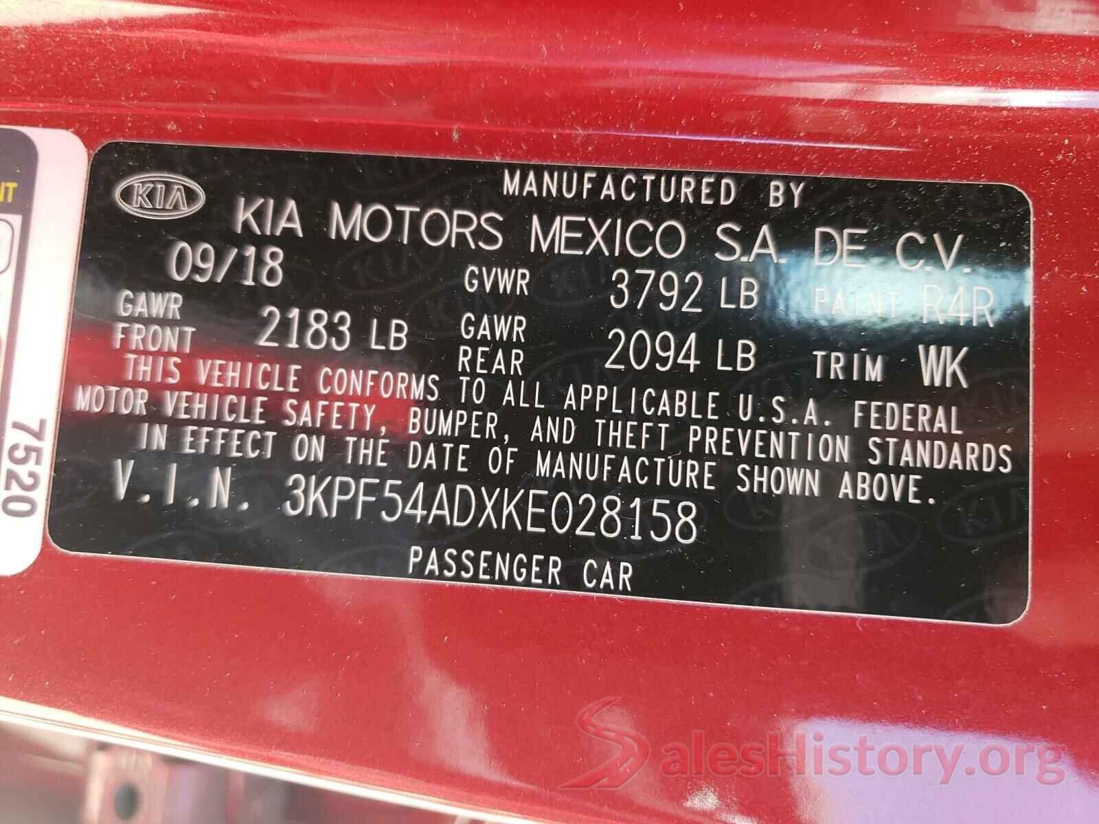 3KPF54ADXKE028158 2019 KIA FORTE