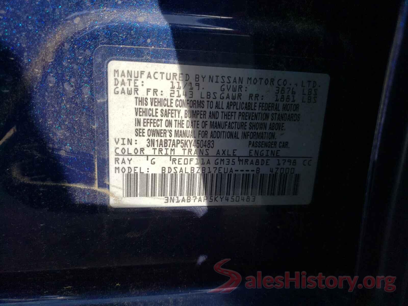 3N1AB7AP5KY450483 2019 NISSAN SENTRA