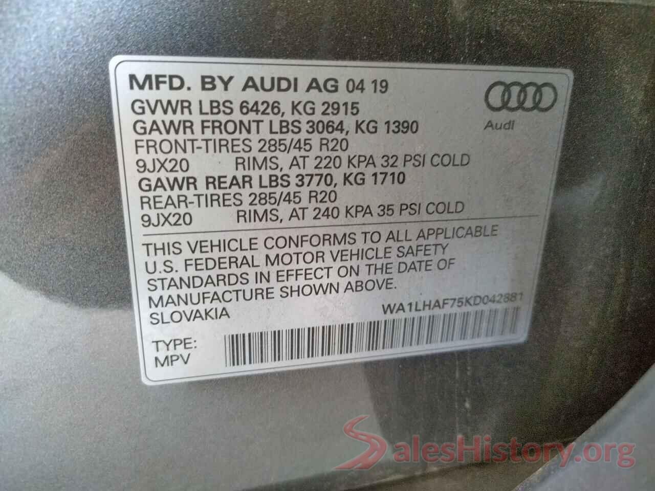 WA1LHAF75KD042881 2019 AUDI Q7