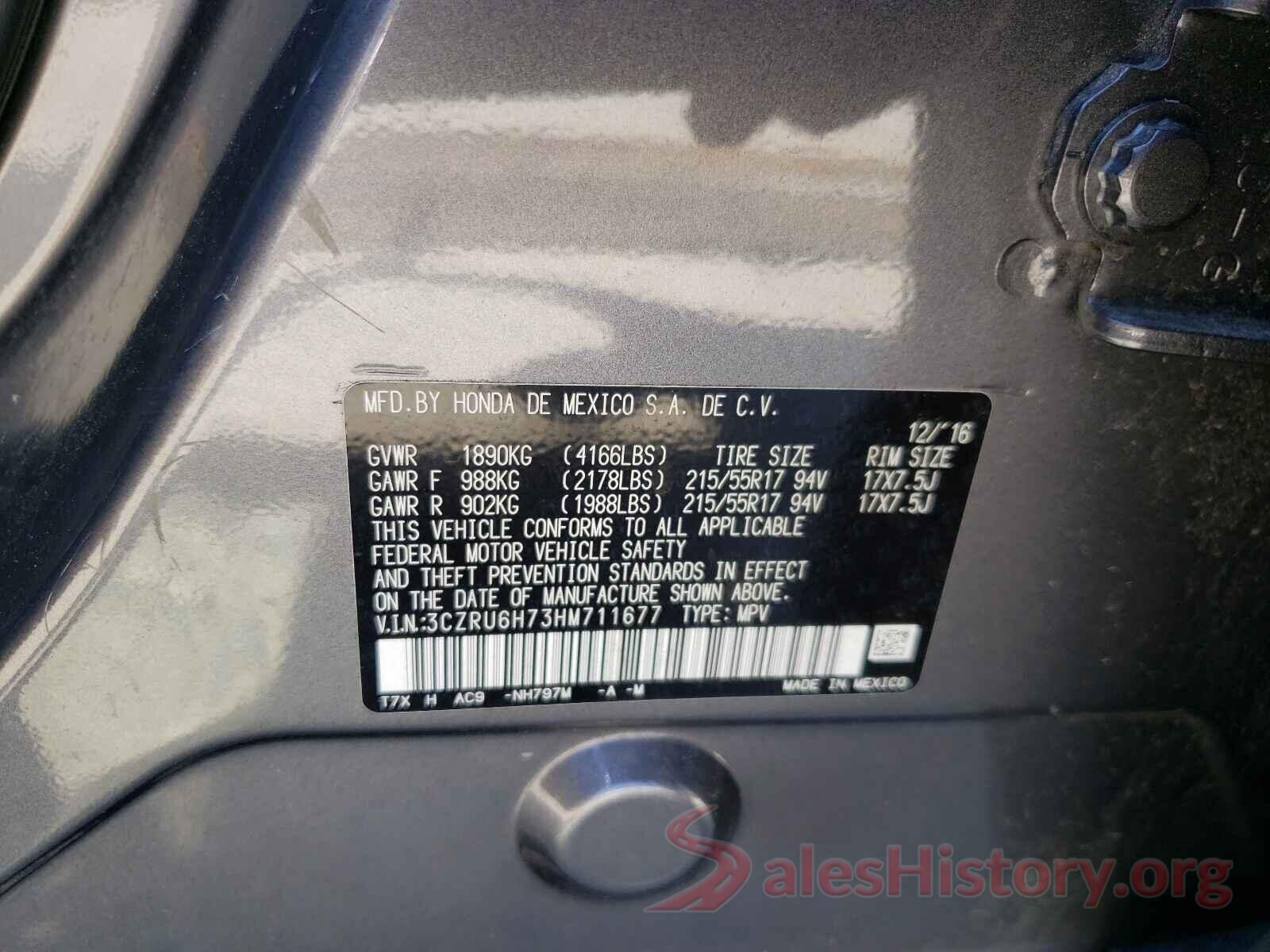 3CZRU6H73HM711677 2017 HONDA HR-V