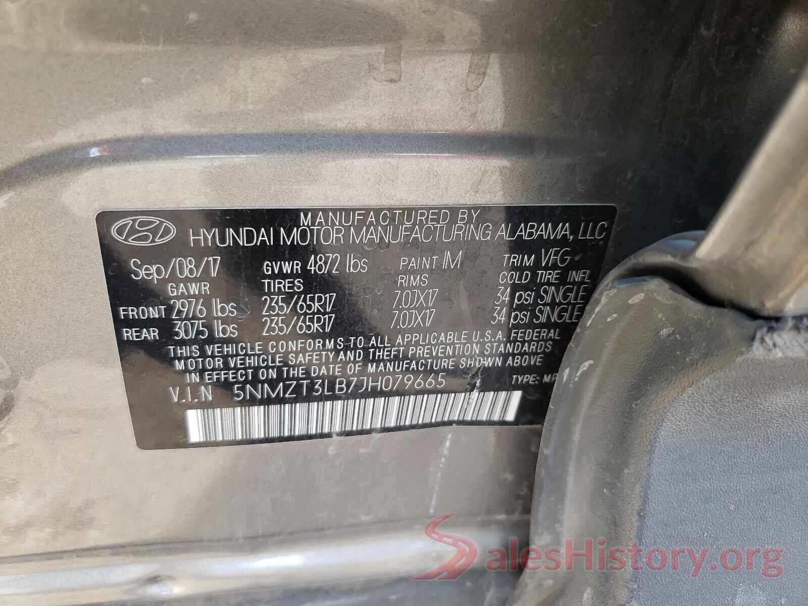 5NMZT3LB7JH079665 2018 HYUNDAI SANTA FE