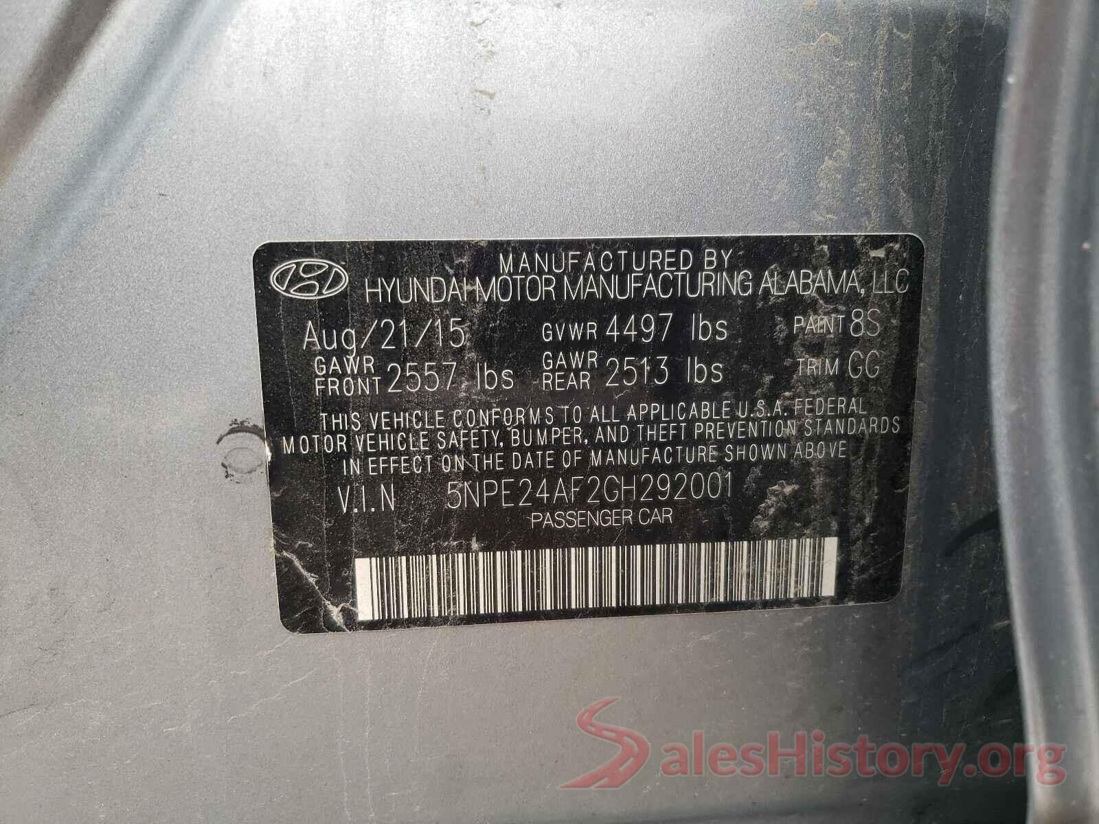 5NPE24AF2GH292001 2016 HYUNDAI SONATA