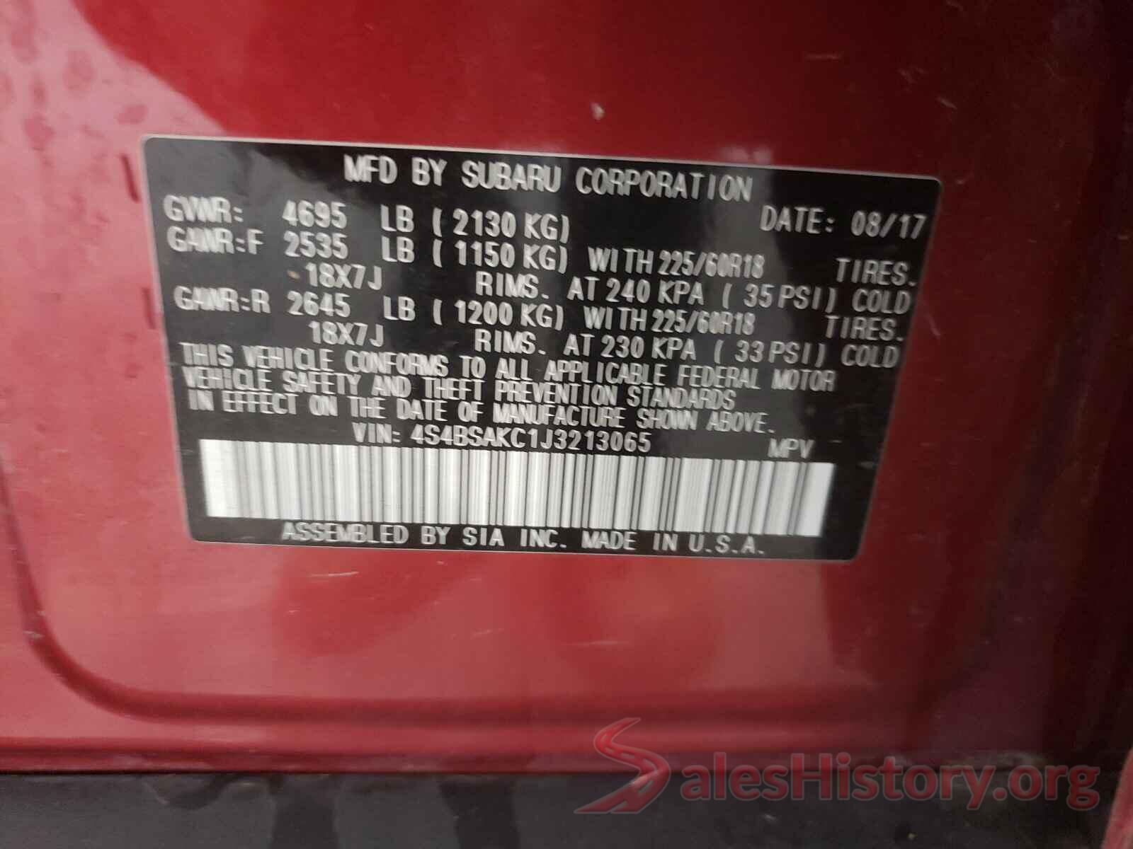 4S4BSAKC1J3213065 2018 SUBARU OUTBACK