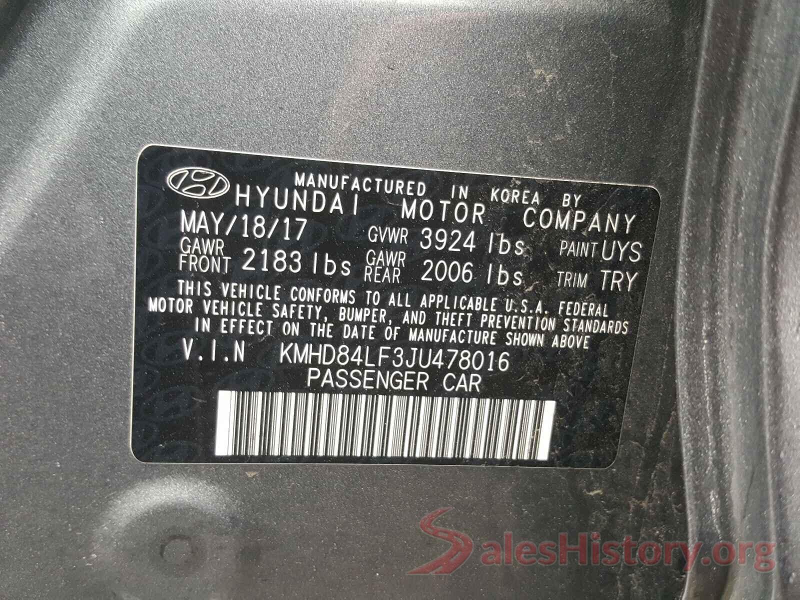 KMHD84LF3JU478016 2018 HYUNDAI ELANTRA