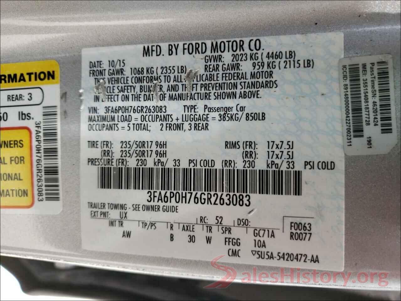 3FA6P0H76GR263083 2016 FORD FUSION