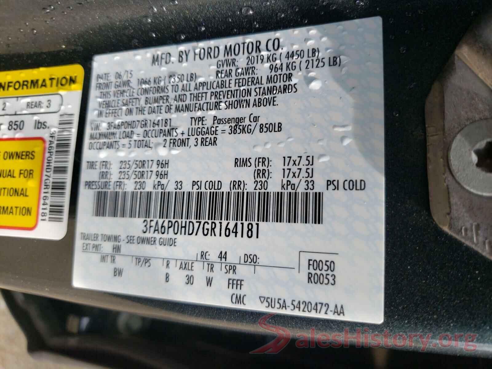 3FA6P0HD7GR164181 2016 FORD FUSION