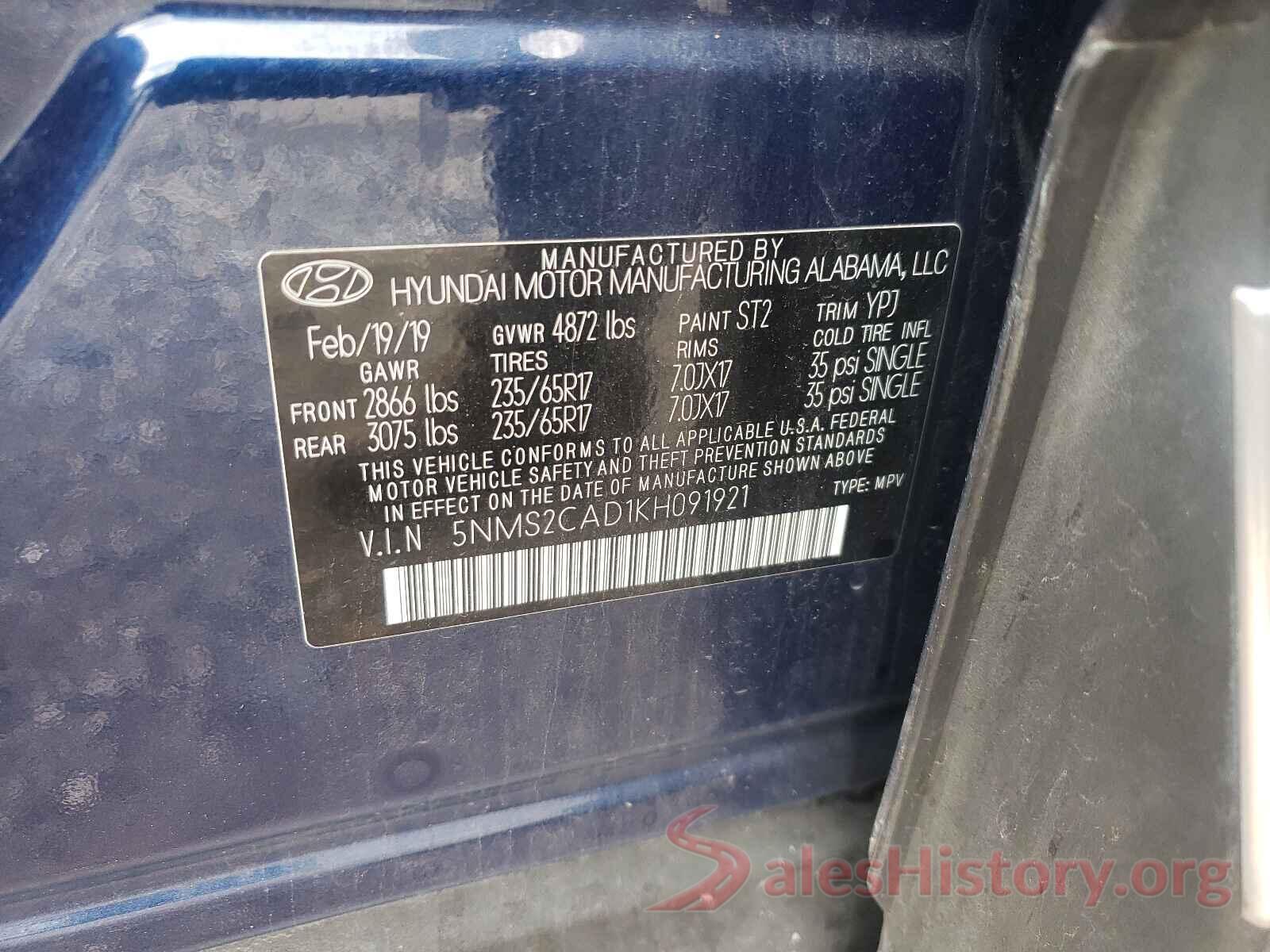 5NMS2CAD1KH091921 2019 HYUNDAI SANTA FE