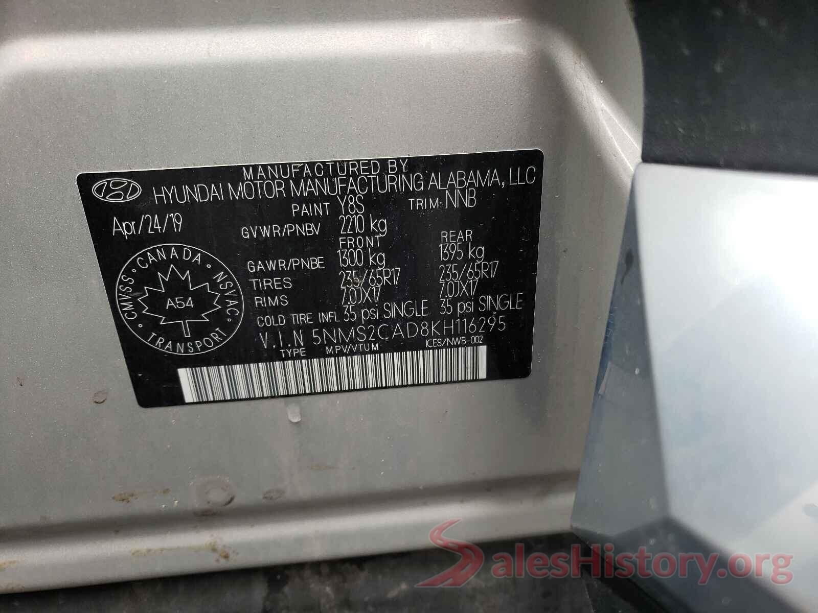 5NMS2CAD8KH116295 2019 HYUNDAI SANTA FE