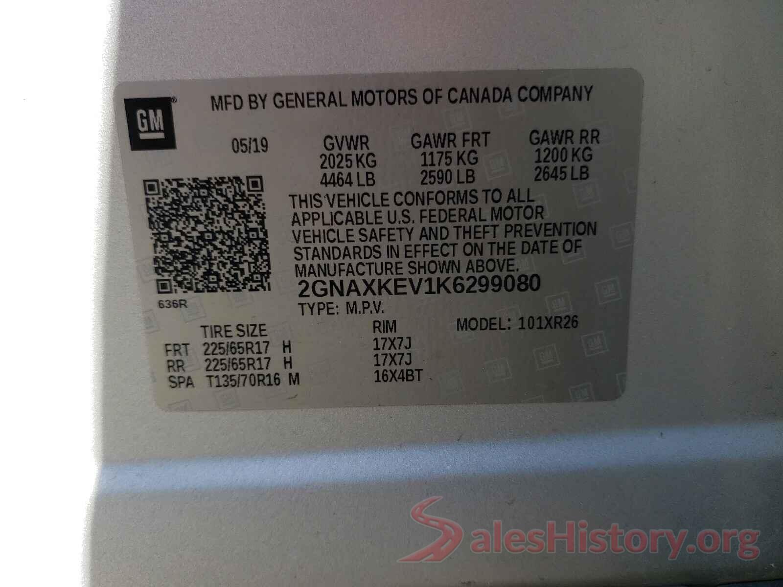 2GNAXKEV1K6299080 2019 CHEVROLET EQUINOX