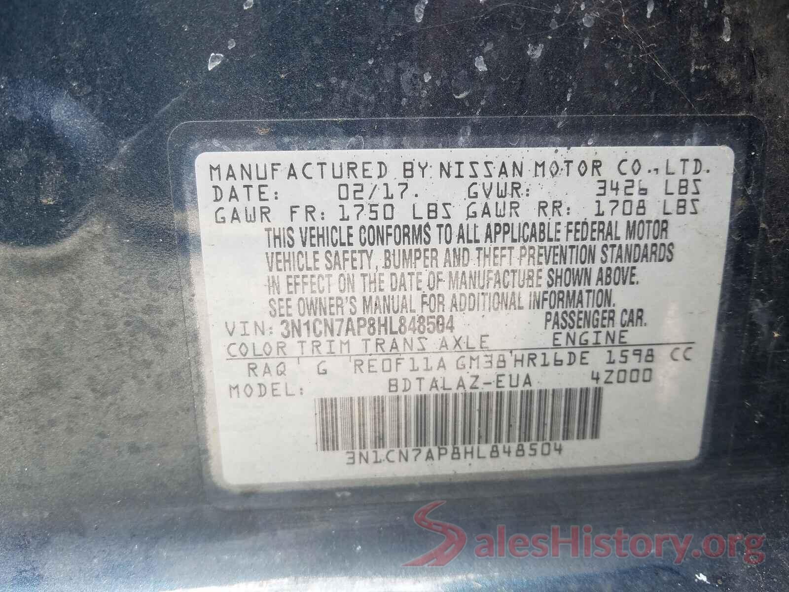 3N1CN7AP8HL848504 2017 NISSAN VERSA