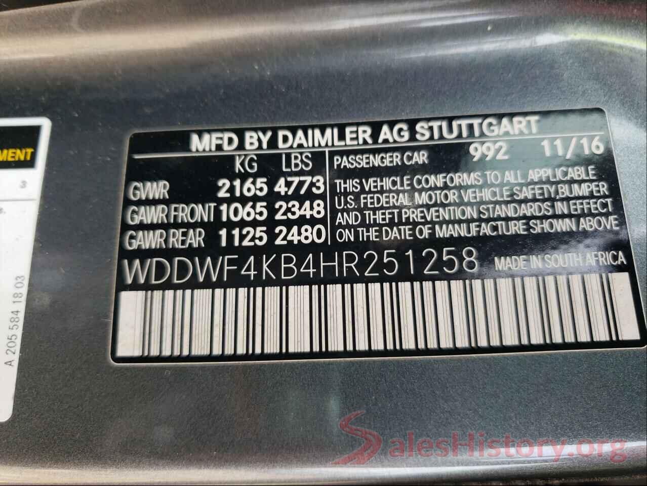 WDDWF4KB4HR251258 2017 MERCEDES-BENZ C-CLASS