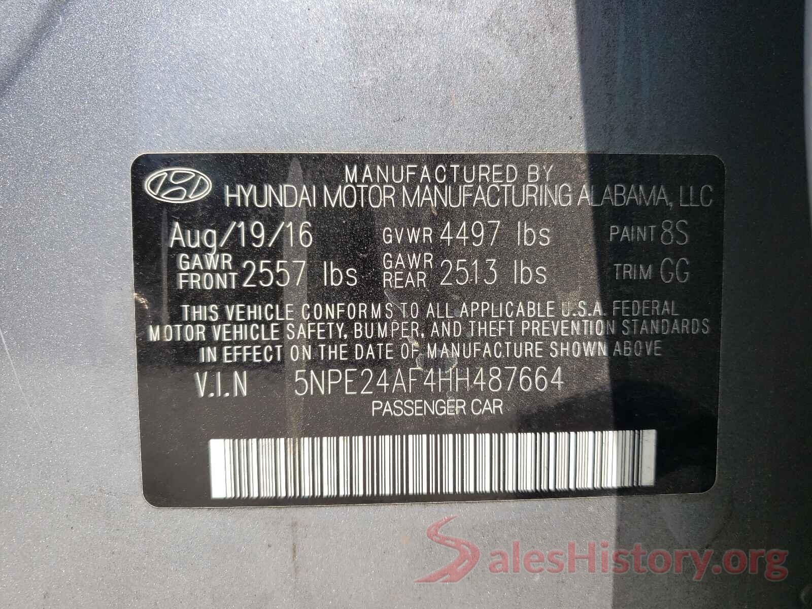 5NPE24AF4HH487664 2017 HYUNDAI SONATA