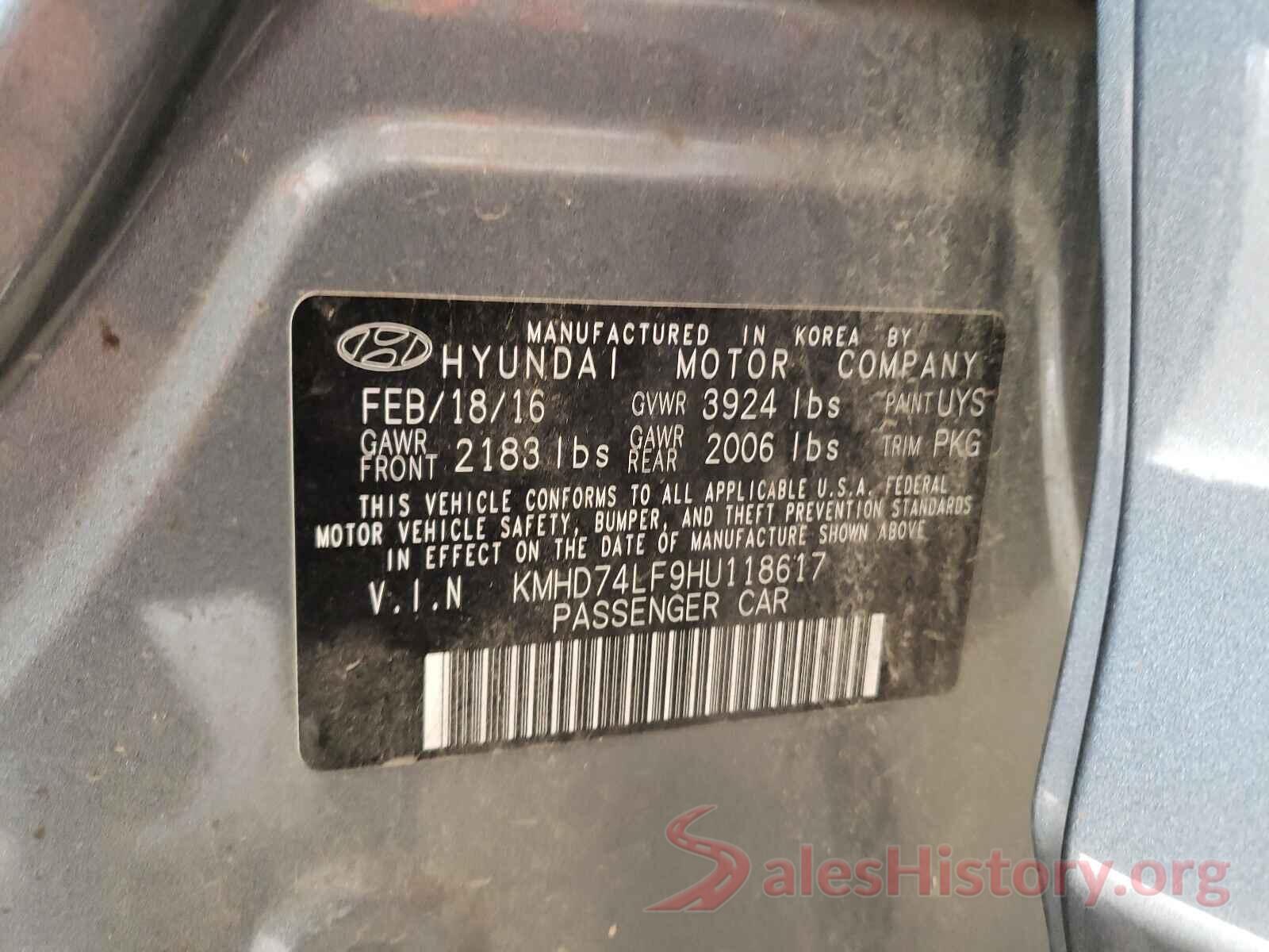 KMHD74LF9HU118617 2017 HYUNDAI ELANTRA