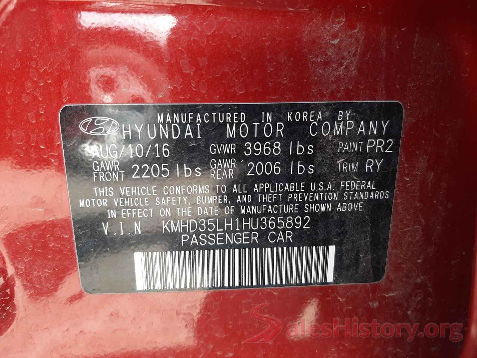 KMHD35LH1HU365892 2017 HYUNDAI ELANTRA