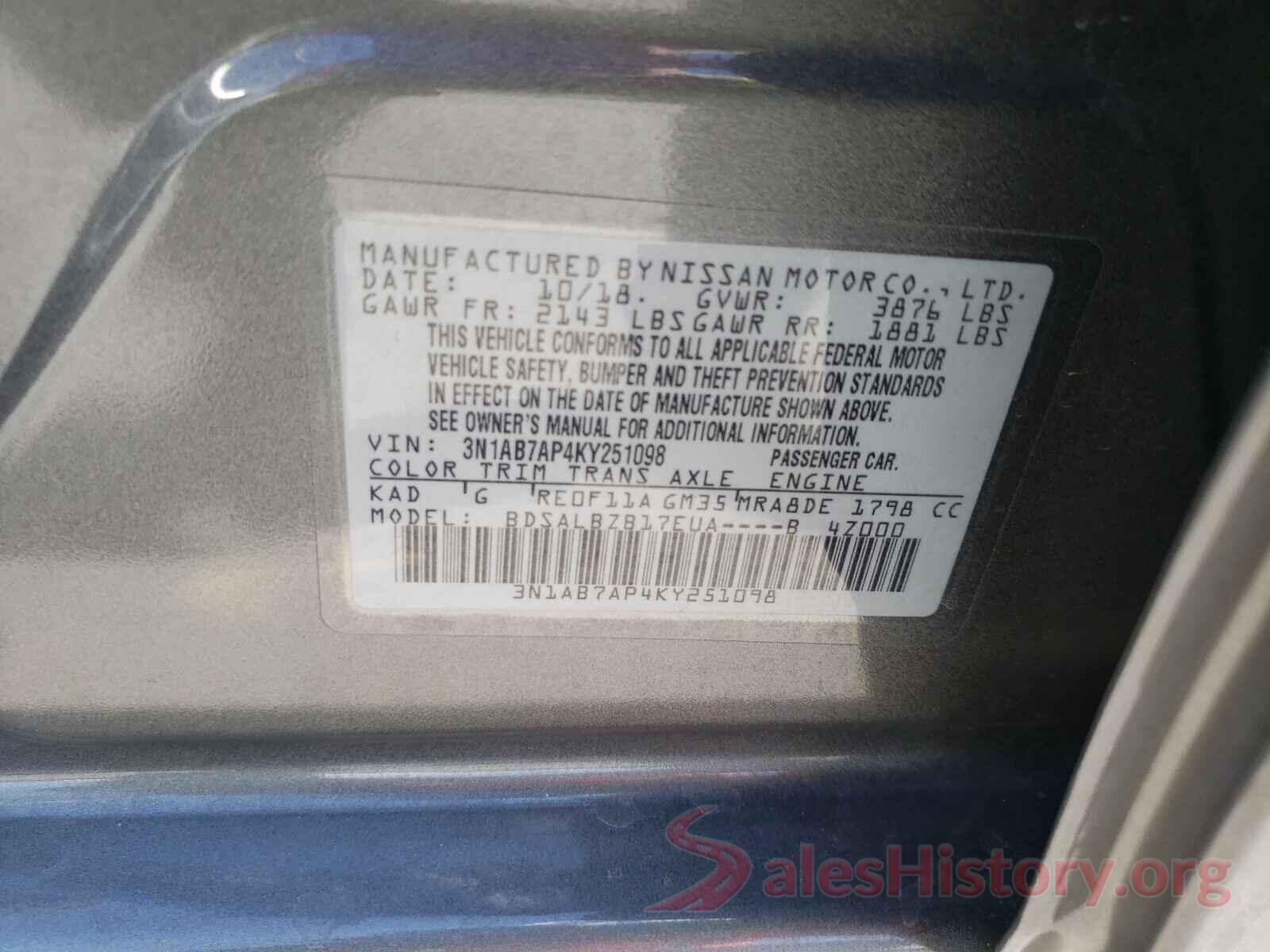 3N1AB7AP4KY251098 2019 NISSAN SENTRA