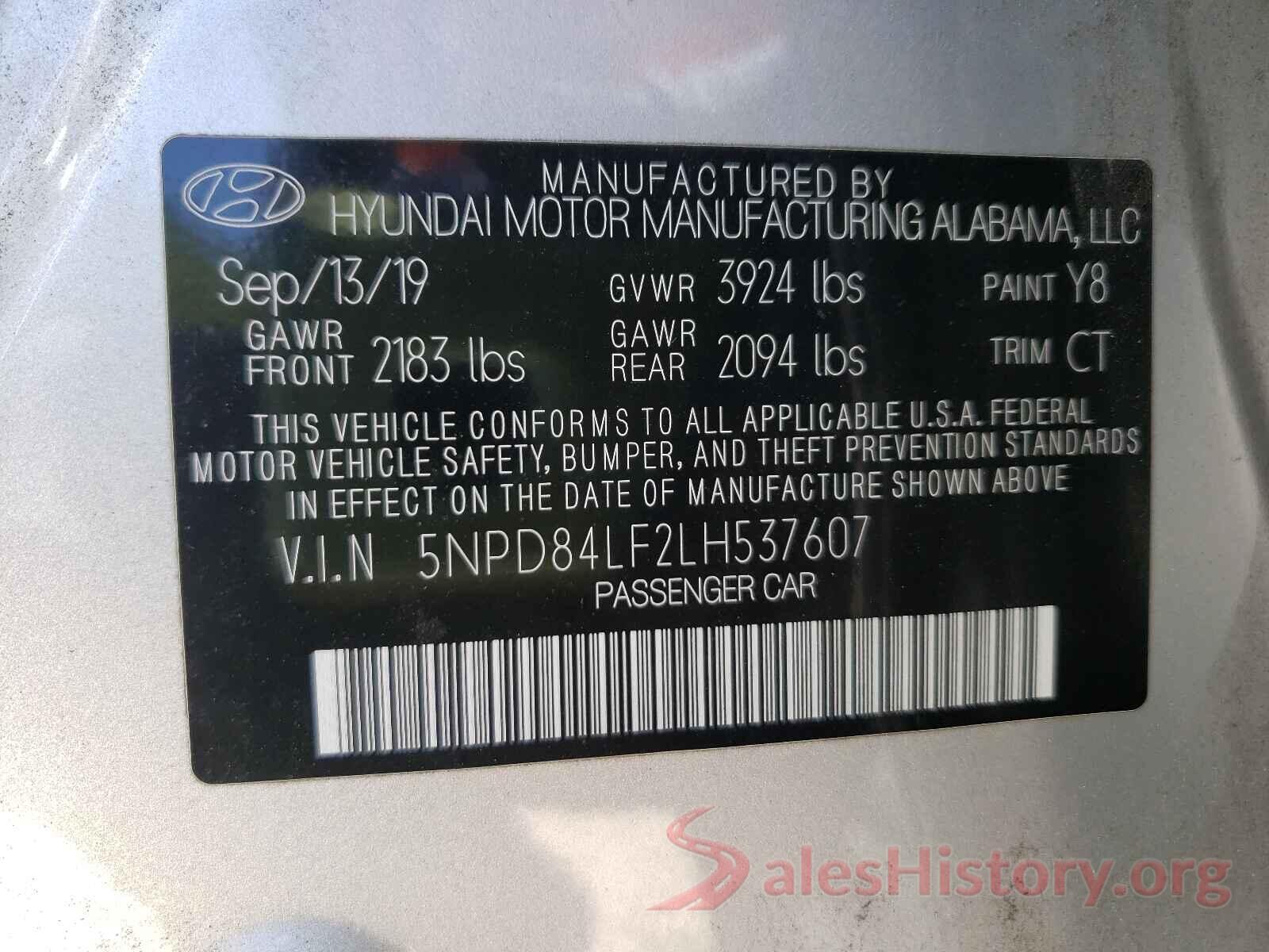 5NPD84LF2LH537607 2020 HYUNDAI ELANTRA