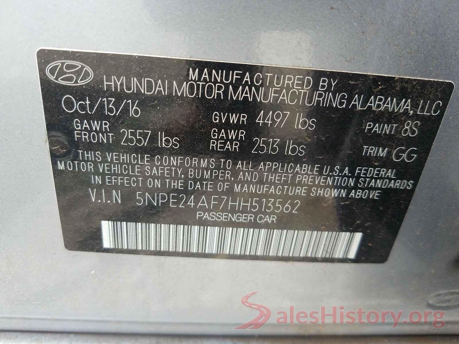 5NPE24AF7HH513562 2017 HYUNDAI SONATA