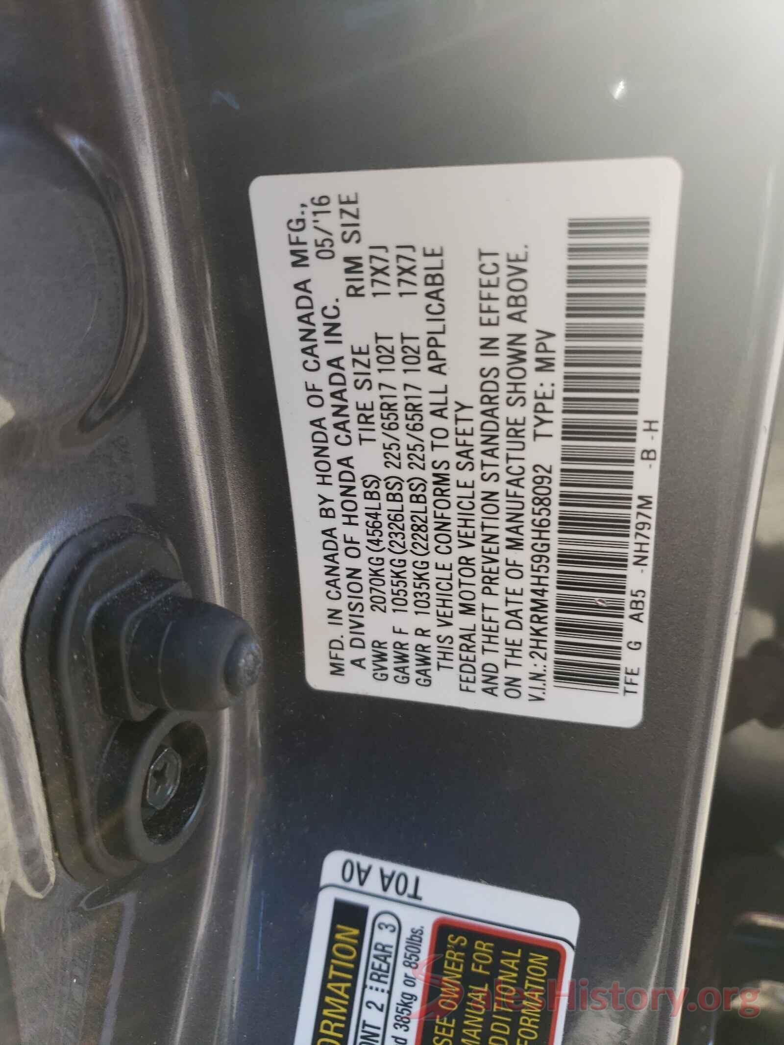 2HKRM4H59GH658092 2016 HONDA CRV