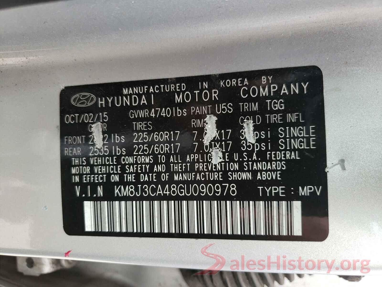 KM8J3CA48GU090978 2016 HYUNDAI TUCSON