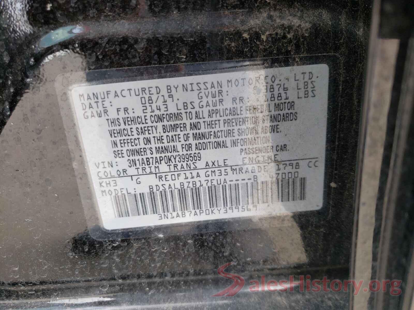 3N1AB7AP0KY399569 2019 NISSAN SENTRA