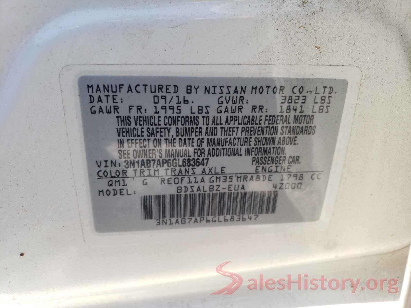 3N1AB7AP6GL683647 2016 NISSAN SENTRA