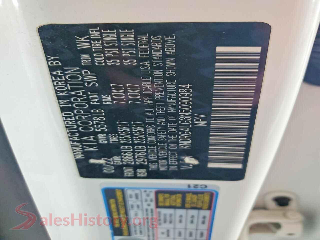 2022 KIA SORENTO VIN KNDRG4LG3N5090984, trunk area