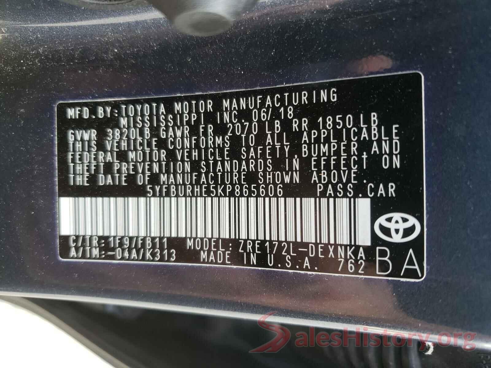 5YFBURHE5KP865606 2019 TOYOTA COROLLA