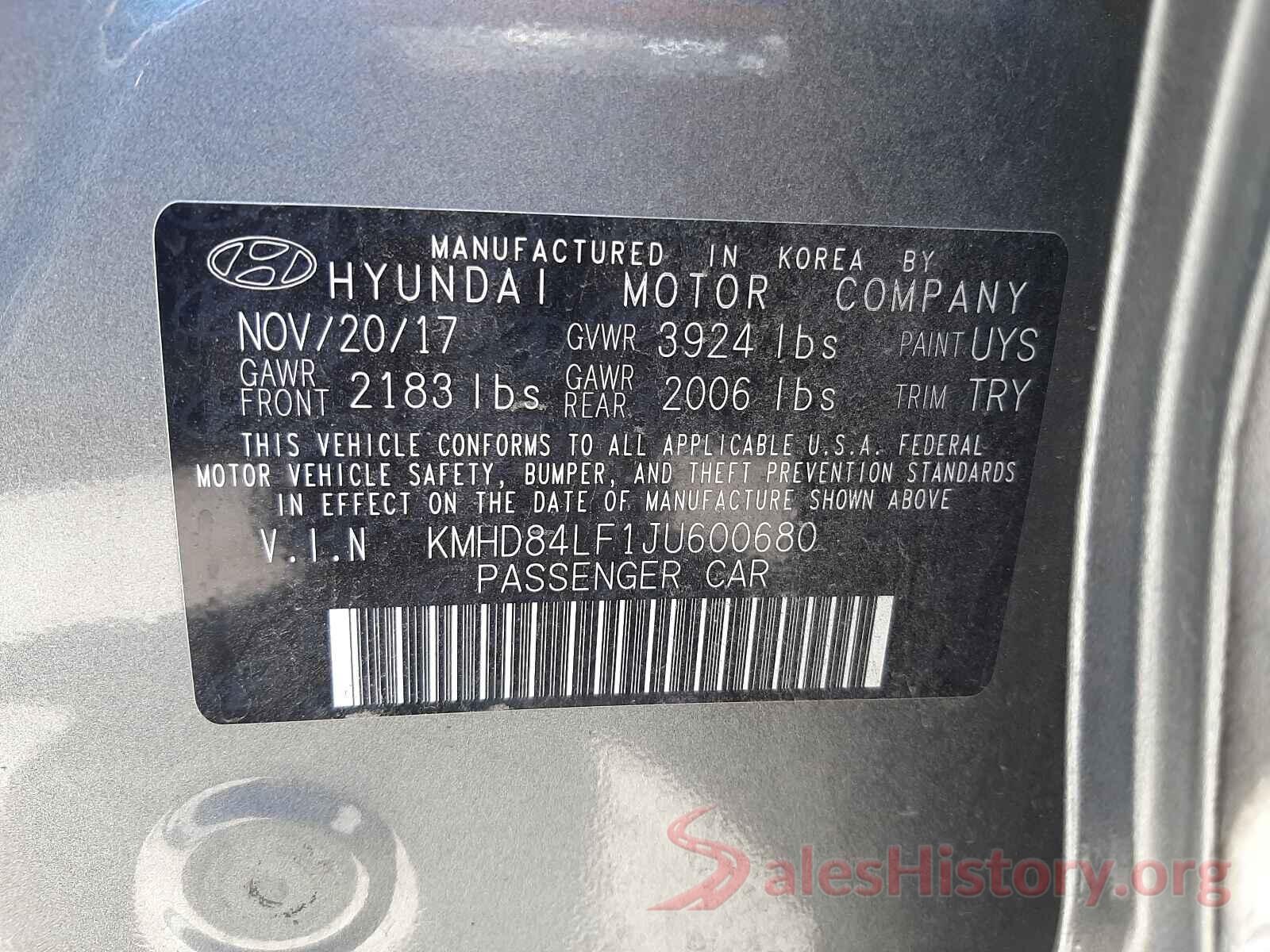 KMHD84LF1JU600680 2018 HYUNDAI ELANTRA