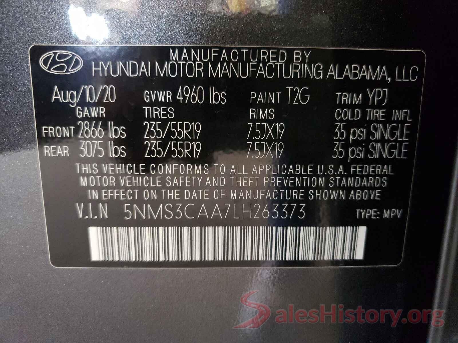 5NMS3CAA7LH263373 2020 HYUNDAI SANTA FE