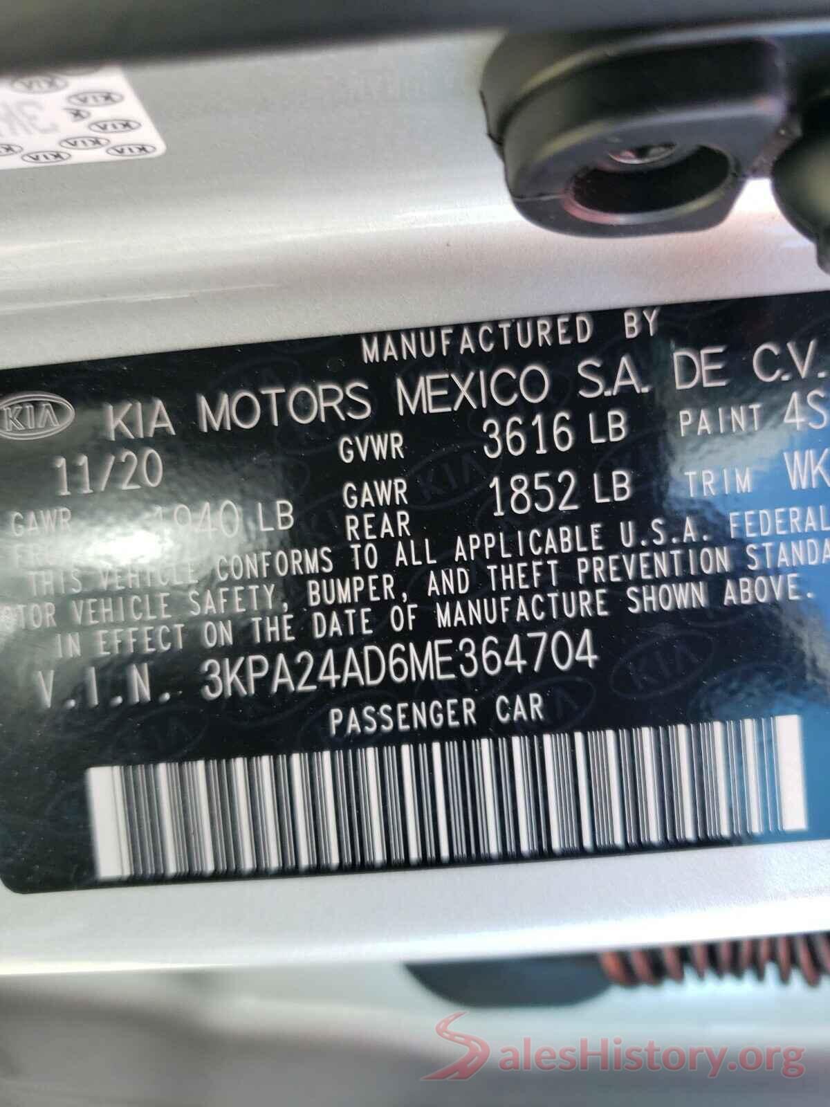 3KPA24AD6ME364704 2021 KIA RIO