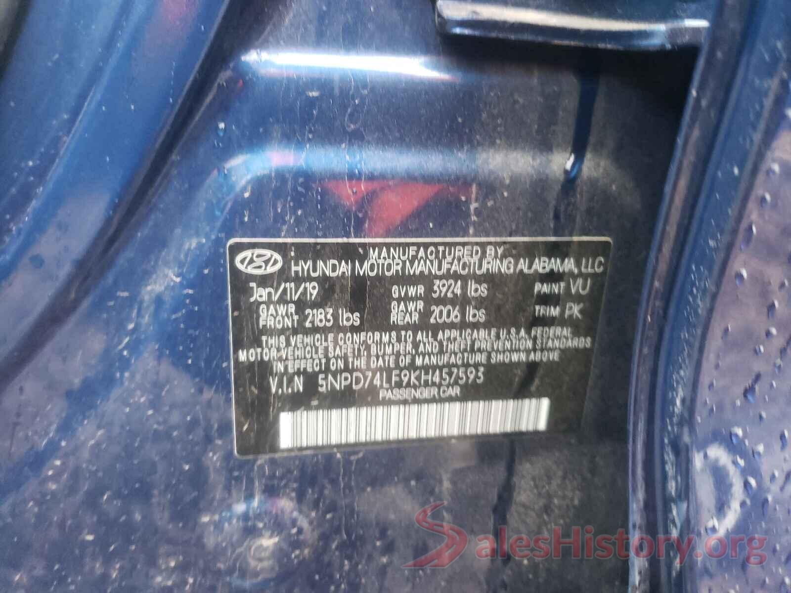 5NPD74LF9KH457593 2019 HYUNDAI ELANTRA