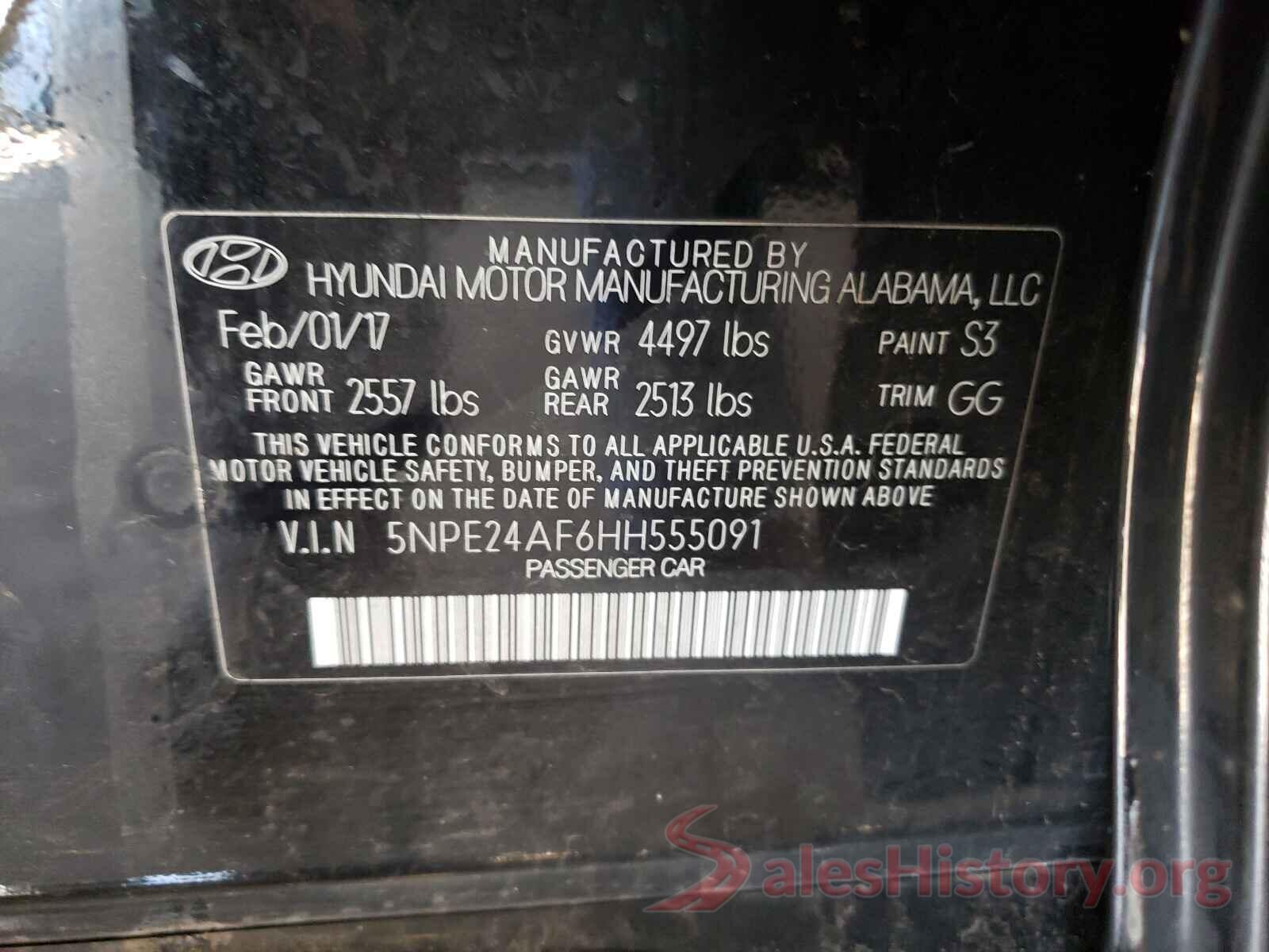 5NPE24AF6HH555091 2017 HYUNDAI SONATA