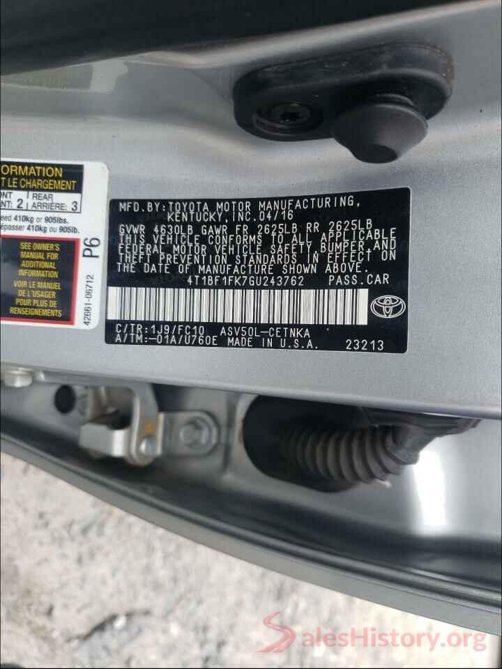 4T1BF1FK7GU243762 2016 TOYOTA CAMRY