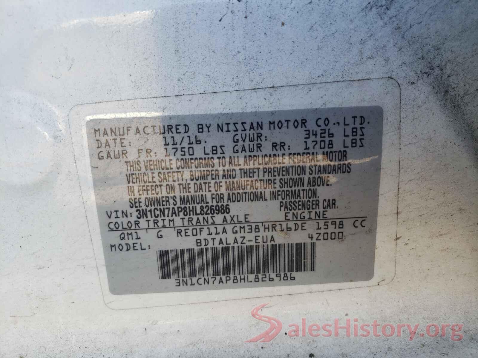 3N1CN7AP8HL826986 2017 NISSAN VERSA