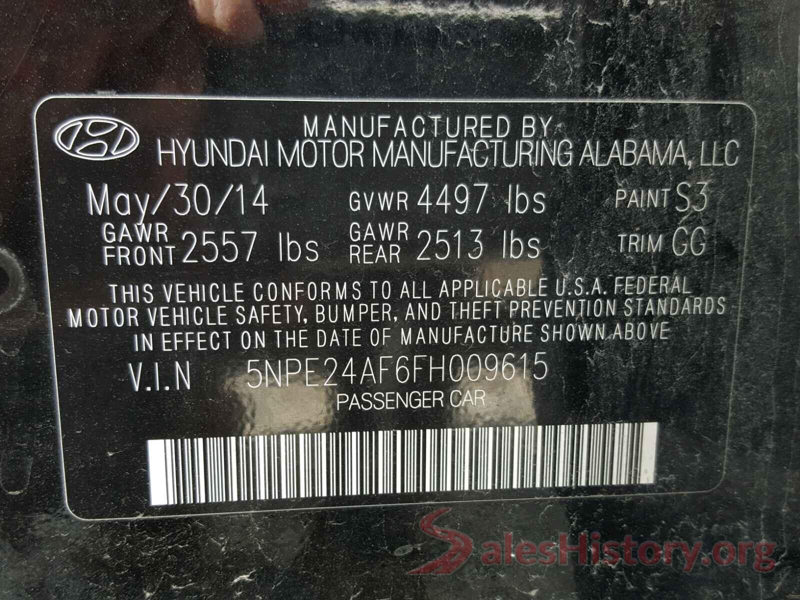 5NPE24AF6FH009615 2015 HYUNDAI SONATA