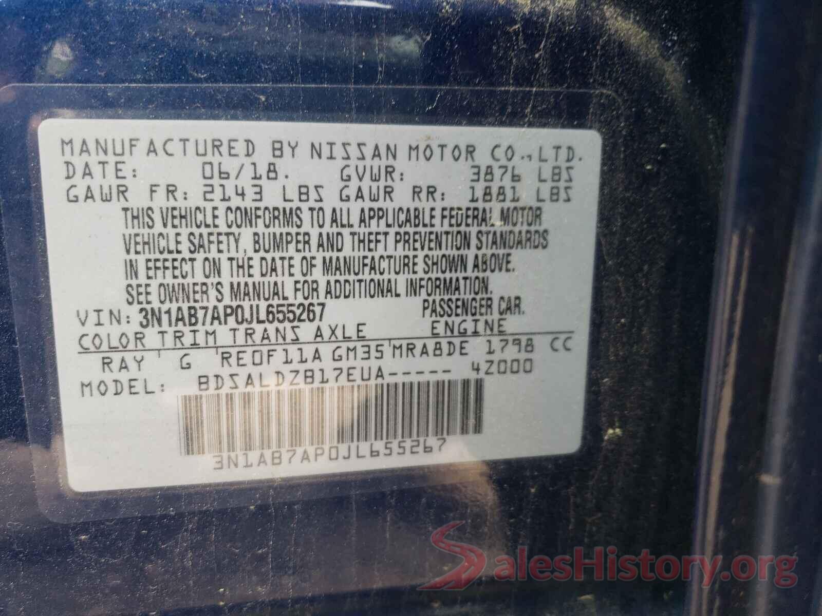 3N1AB7AP0JL655267 2018 NISSAN SENTRA