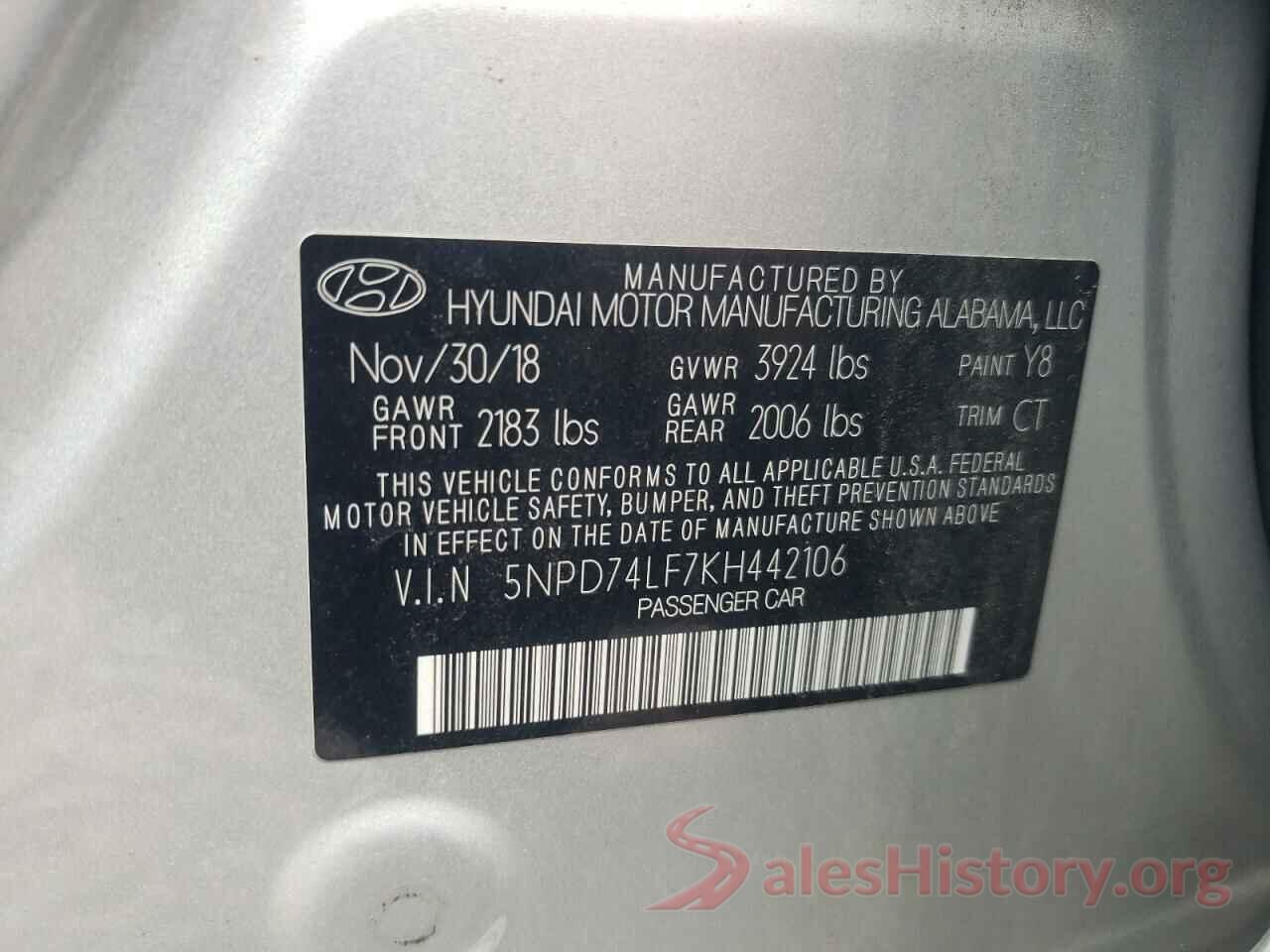 5NPD74LF7KH442106 2019 HYUNDAI ELANTRA