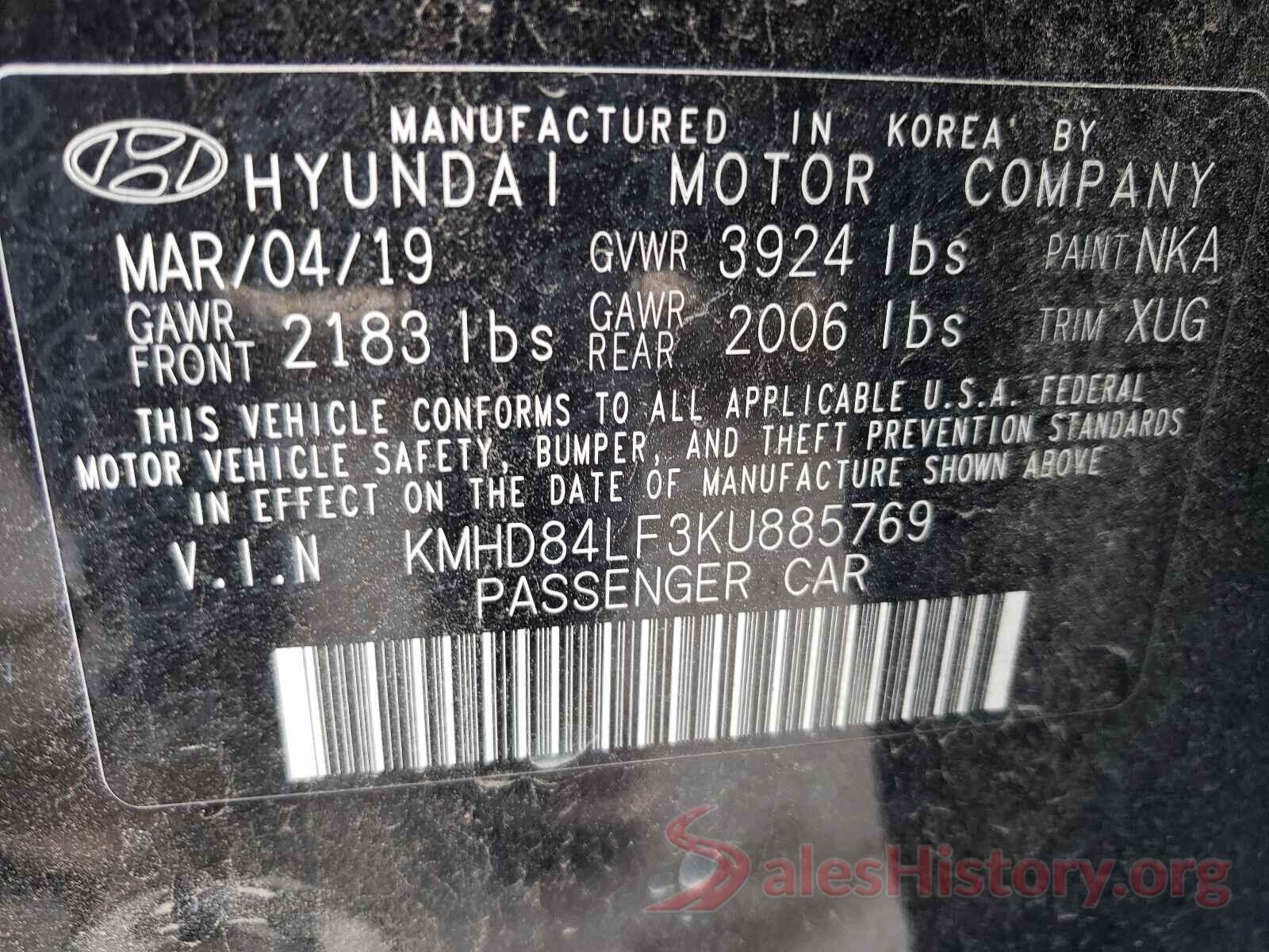 KMHD84LF3KU885769 2019 HYUNDAI ELANTRA