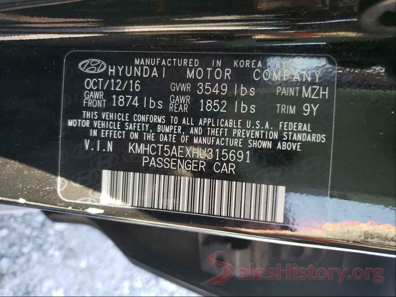 KMHCT5AEXHU315691 2017 HYUNDAI ACCENT