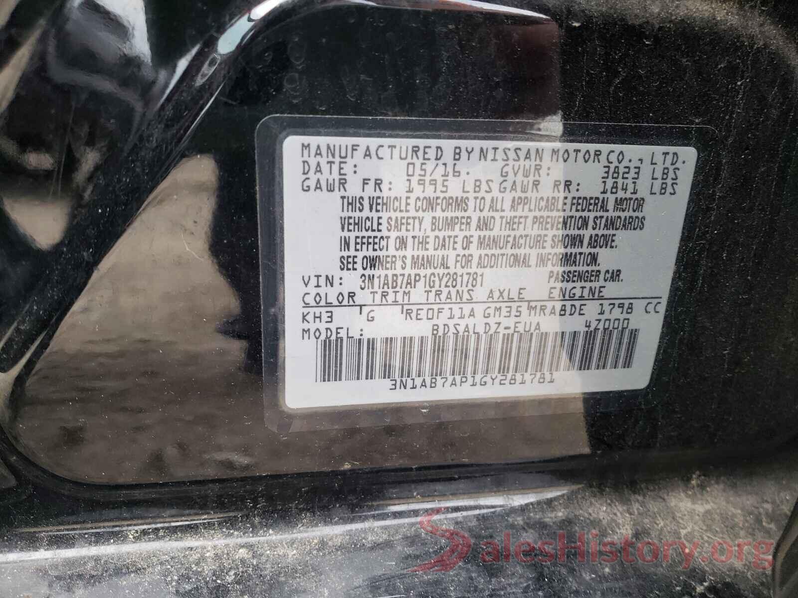 3N1AB7AP1GY281781 2016 NISSAN SENTRA