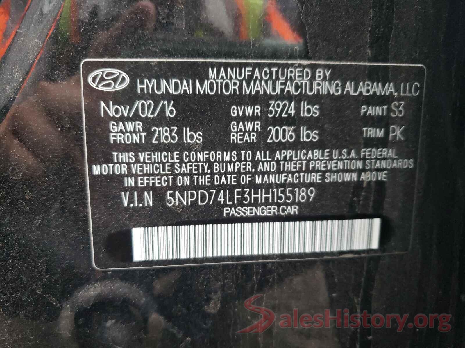 5NPD74LF3HH155189 2017 HYUNDAI ELANTRA