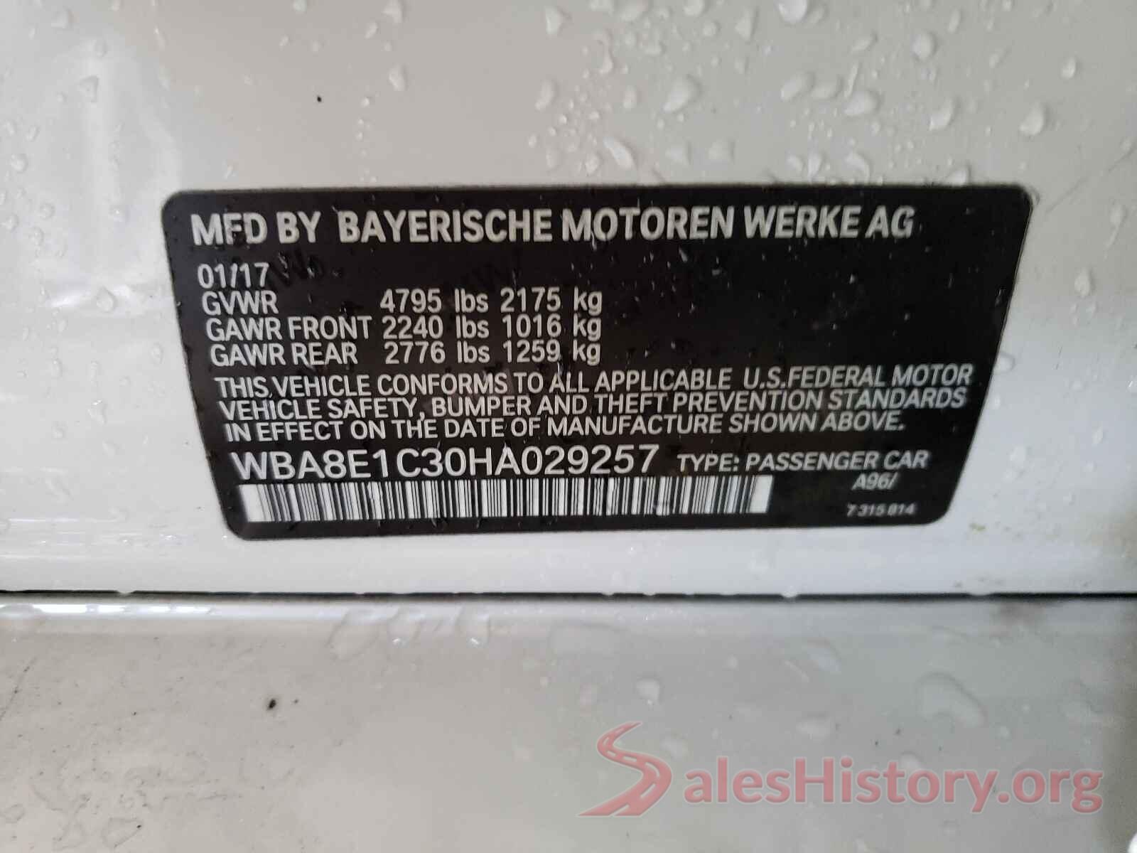 WBA8E1C30HA029257 2017 BMW 3 SERIES